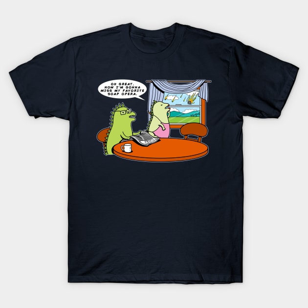 Funny Cute Kawaii Dinosaur Couple Apocalypse Extinction Funny Cartoon T-Shirt by BoggsNicolas